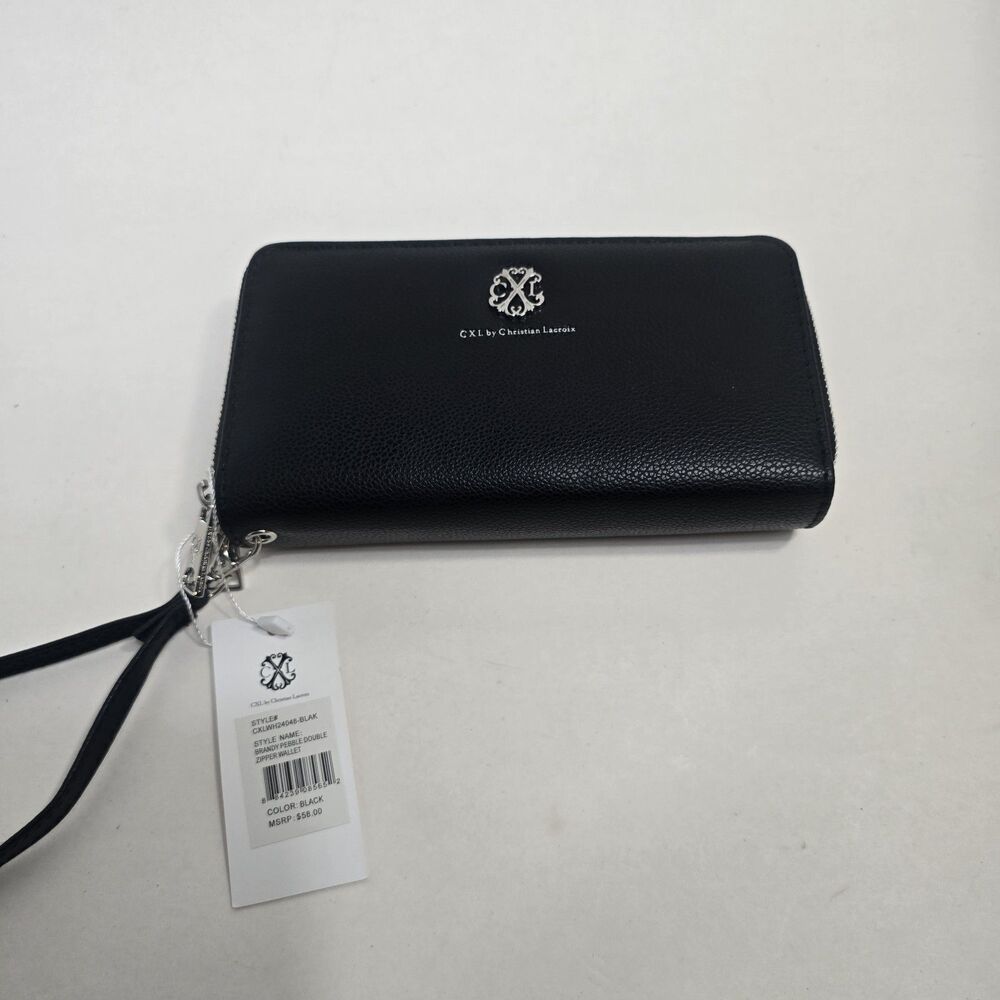 CXL By Christian Lacroix Wristlet Wallet Womens Black Pebble Double Zipper